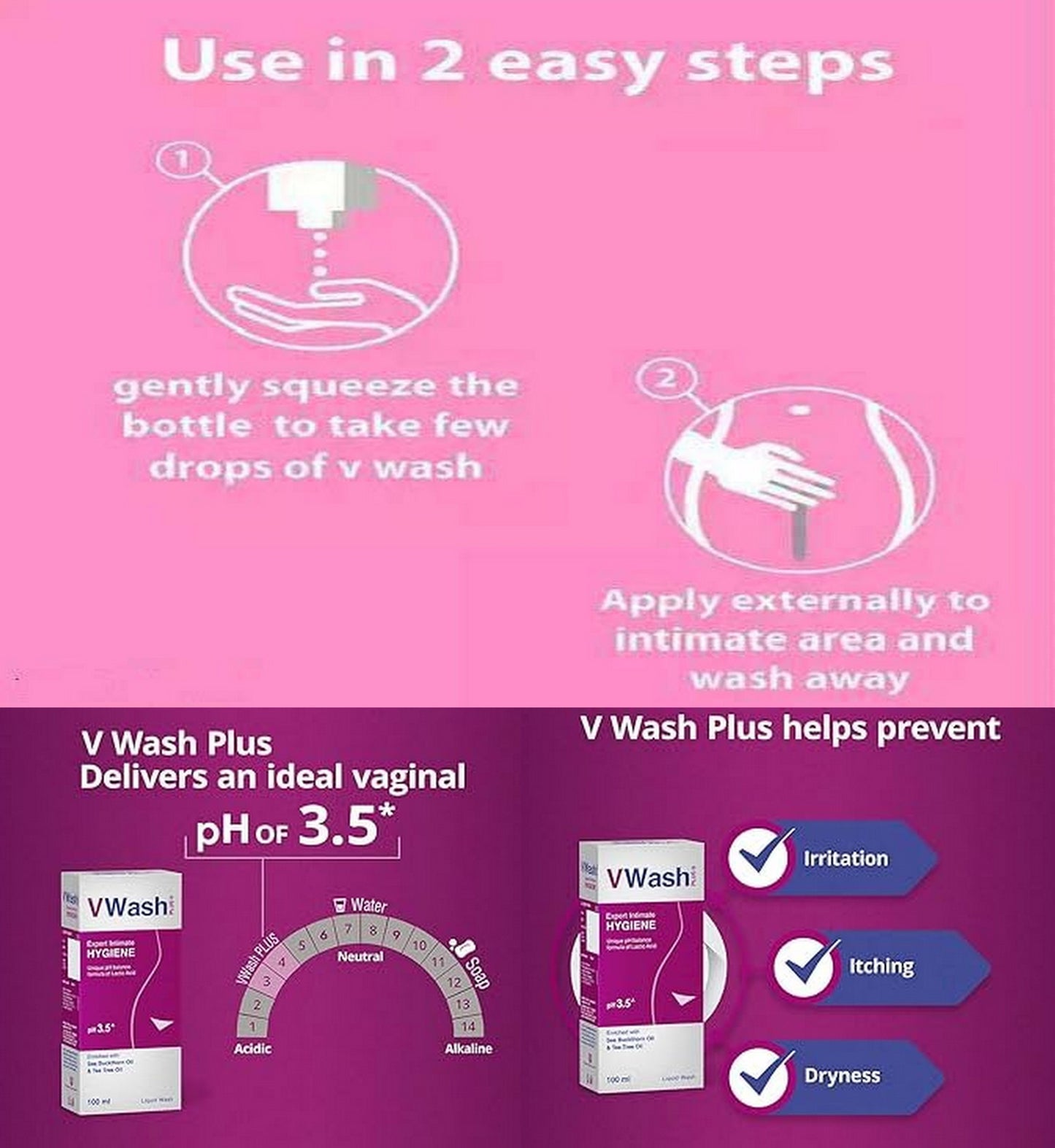 VWash Intimate Hygiene Wash 350ml to 20ml - FREE GLOBAL SHIPPING