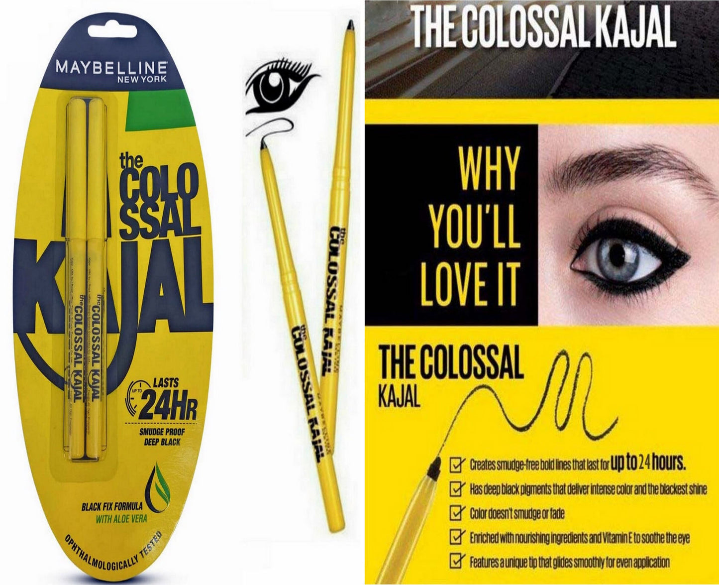Maybelline Colossal Kajal Deep Black Kohl Smudge/Water Proof- TWIN PACK (2 pcs)