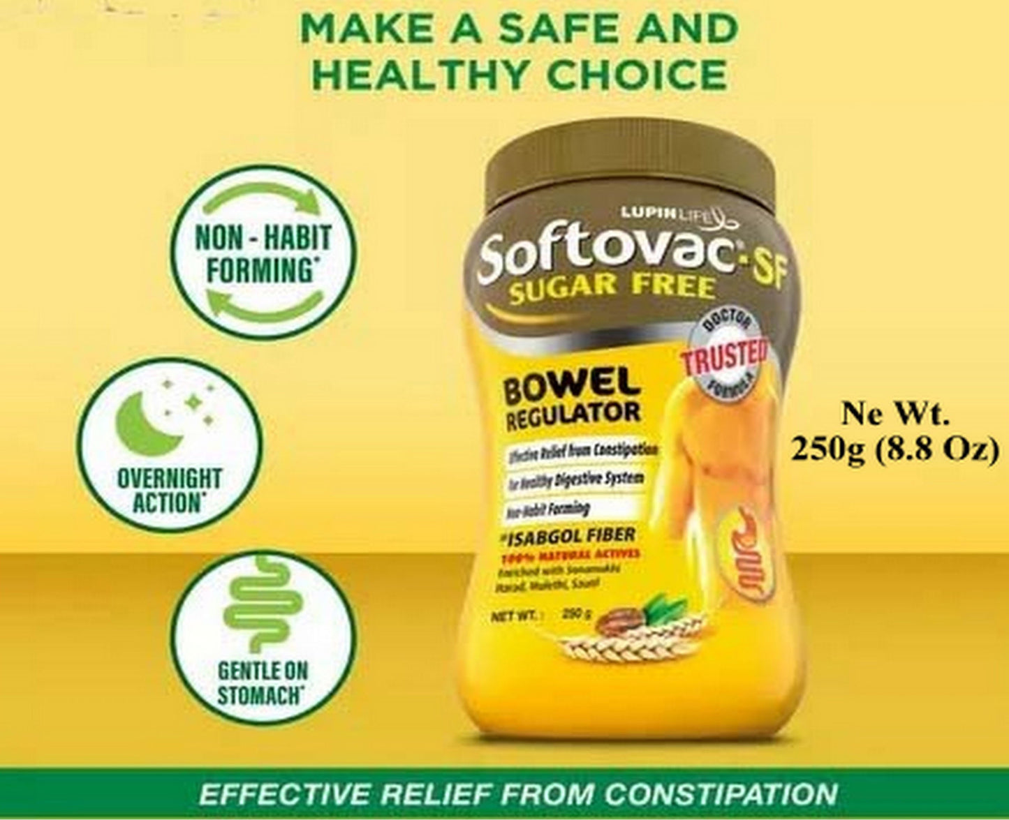 SOFTOVAC SF 250g (8.8 oz) Sugar Free Bowel Regulator Powder Natural Laxative