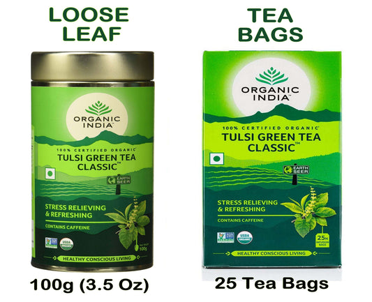 Green Tea Tulsi Organic India Loose Leaf Tea Bags FREE GLOBAL SHIPPING