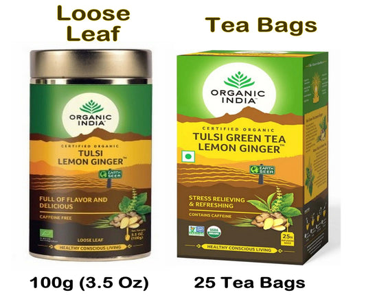 Green Tea Lemon Ginger Organic India Loose Leaf Tea Bags FREE GLOBAL SHIPPING
