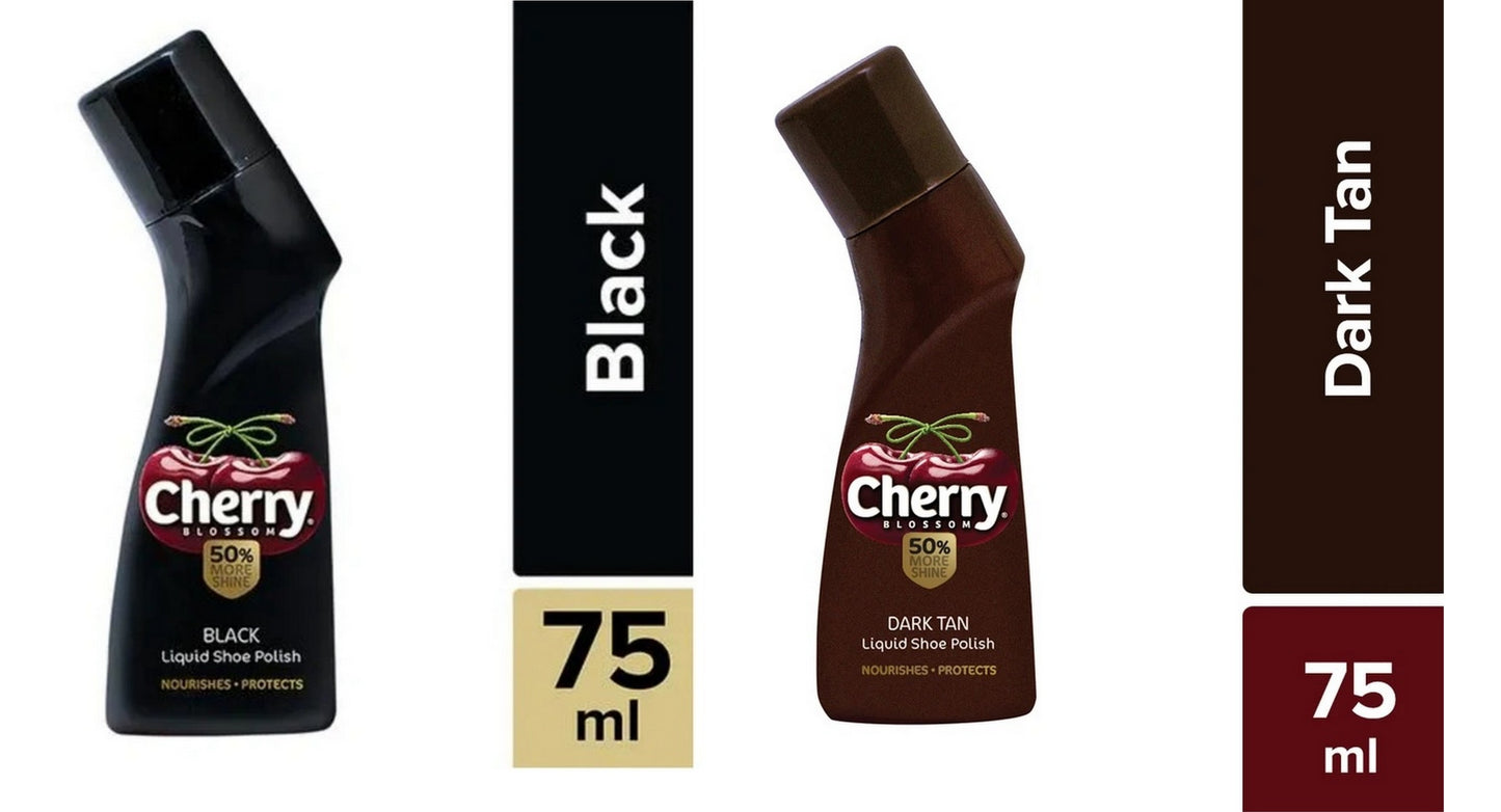 Cherry Blossom Liquid Shoe Polish – 75ml (Black & Dark Tan) | FREE GLOBAL SHIPPING
