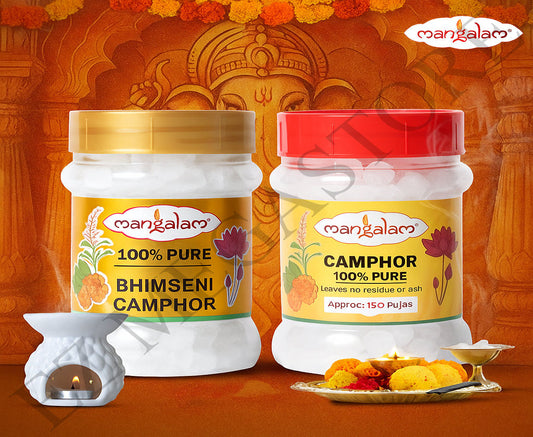 Mangalam Pure Camphor Bhimseni / Tablets  – 100% Pure Camphor for Puja | 100g FREE GLOBAL SHIPPING