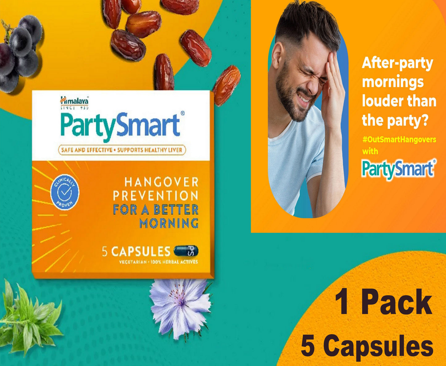 Himalaya PartySmart Capsules – Hangover Relief & Liver Support FREE GLOBAL SHIPPING