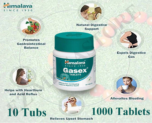 10 X Himalaya Gasex – Natural Digestive Support & Gas Relief (10 x 100 Tablets)