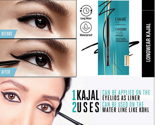 Lakme Eyeconic Kajal Deep Black Kohl Smudge Proof 24 hr - FREE GLOBAL SHIPPING