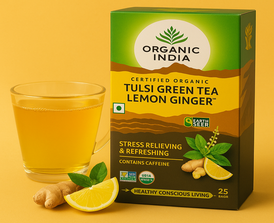 Green Tea Lemon Ginger Organic India Loose Leaf Tea Bags FREE GLOBAL SHIPPING