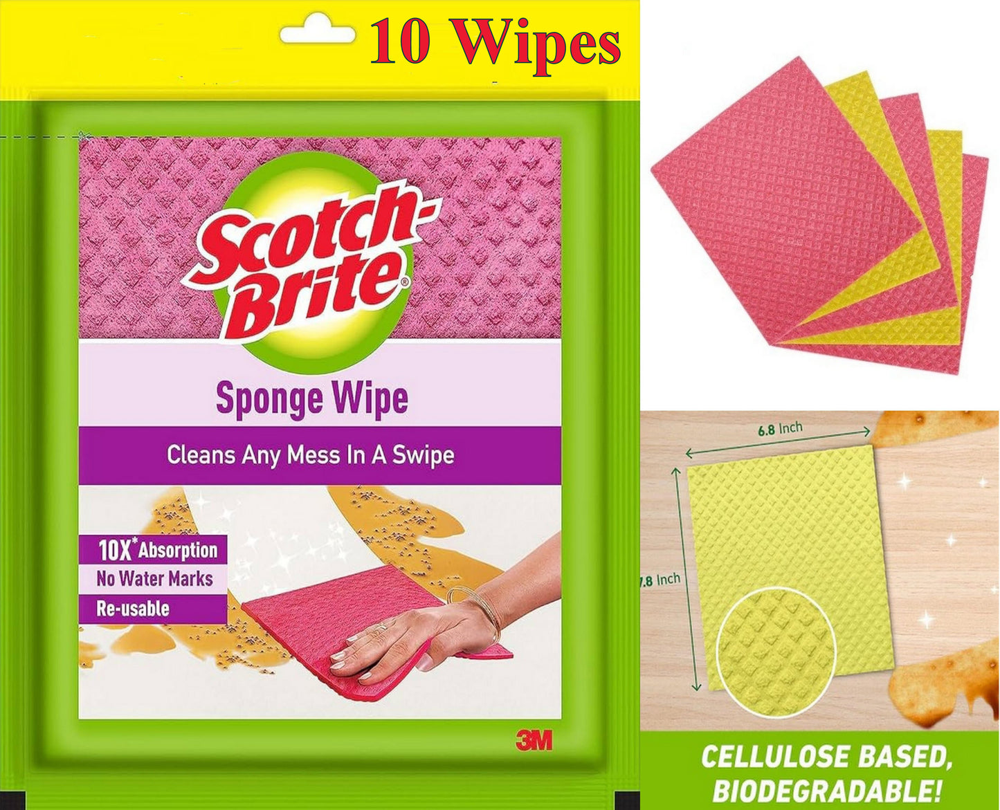 Scotch-Brite Sponge Wipes – Super Absorbent Cellulose table Cleaning Cloths (Pack of 5)